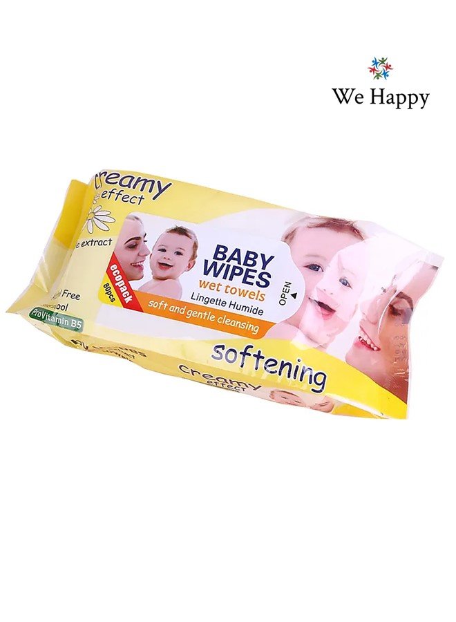 We Happy Baby Wipes Wet Towels Alcohol Free, Soft and Gentle Cleansing, and Perfect for Sensitive Skin 80 Pcs Eco Pack