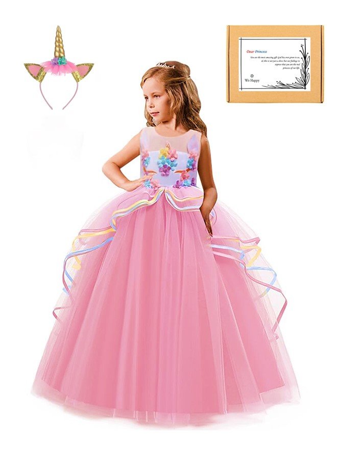 My Happy Deals We Happy Girls Floral Unicorn Costume Princess Party Dress Wedding Birthday Carnival Long Maxi Gown Best Gift for Kids